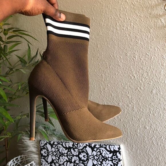 Steve Madden streetwear century green sock boots stiletto heels striped pointed - Picture 4 of 8